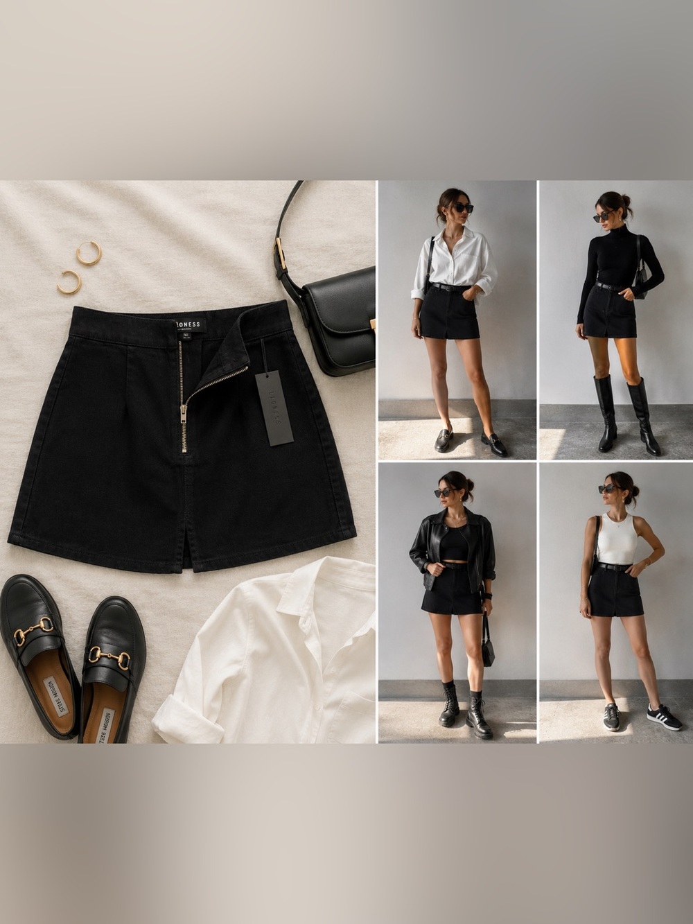 Lioness Lola Mini Skirt Black Denim Cotton Stretch NWT Size S